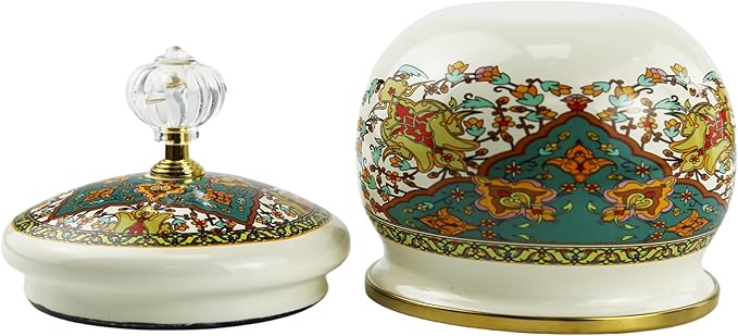 Floral Enamel Sugar Bowl Gold Ethnic Seasoning Jar Vintage Tea Canister Spice Box Retro Coffee Candy Storage Pot Bohemian Salt Container Jar for Home Kitchen Decor