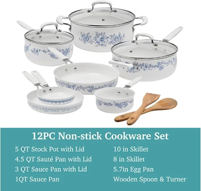 Agatha 12-Piece Aluminum & Ceramic Classic Cookware Set Blue