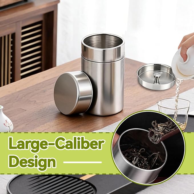 Stainless Steel Tea Canister, 550ml Double Seal Tea Tin Canister Airtight Canister Storage Container with Double Lids, for Tea Coffee Sugar Seasoning Storage