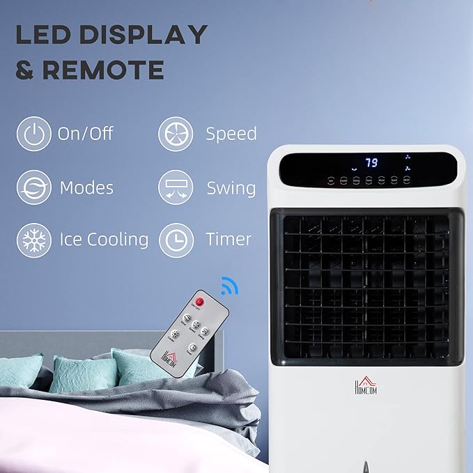 32" Evaporative Air Cooler, 3-in-1 Portable Cooling Fan with Humidifier, Ice Packs, Remote, 12H Timer, Oscillation & 3.2 Gal Tank, White