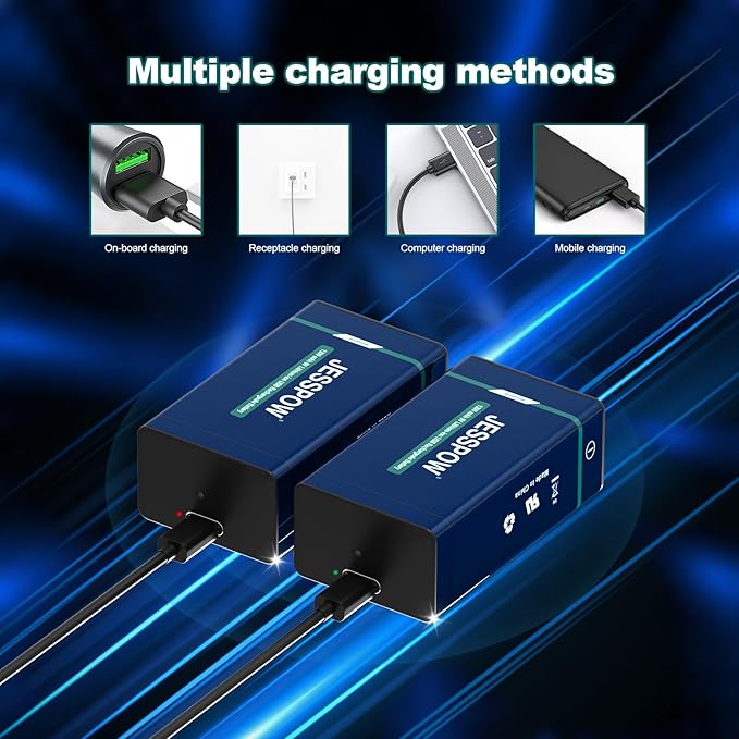 8 Pack Rechargeable 9 Volt Batteries USB Rechargeable, High Capacity 1300mAh 9V Lithium Battery with Type C Charging Cable for Electric Guitar, Microphone,Smoke Alarms Detector,Household and More