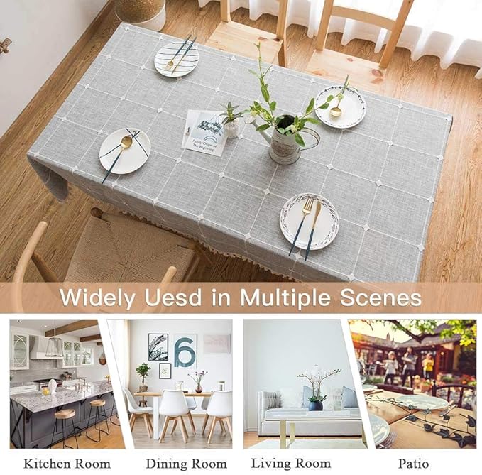 Deep Dream Tablecloths, Embroidered Waterproof Table Cloth Cotton Linen Wrinkle Free Anti-Fading Table Cover Decoration for Kitchen Dinning Party Christmas, 55 x 102 Inch - Gray