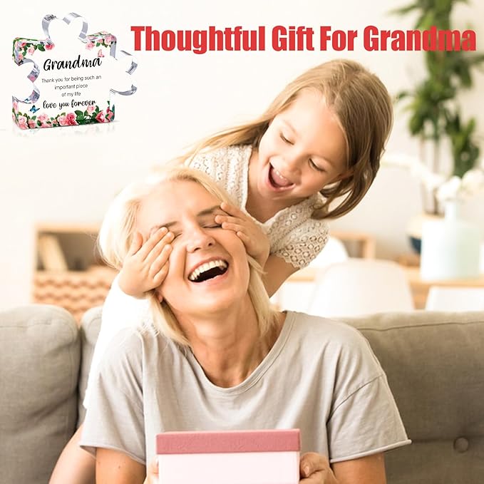 Mothers Day Mom Gifts for Grandma from Granddaughter Grandson - Cute Engraved Acrylic Block Puzzle Piece - Mother's,Christmas,Birthday, Anniversary Home Office Desk Presents Ideas for Women Her
