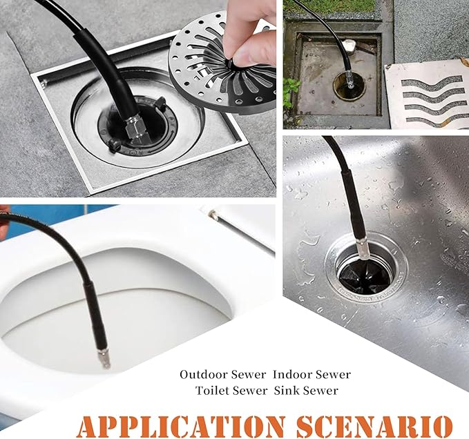 150FT Sewer Jetter Kit for Pressure Washer, 5800PSI Drain Cleaner Hose 1/4 Inch NPT Corner, Rotating and Button Nose Sewer Jetting Nozzles, Waterproof Tape and 2 Spanners (Black)