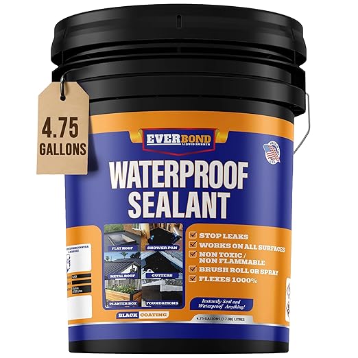 Liquid Rubber Waterproof Sealant - Rubber Paint - All Surface Leak Repair Indoor and Outdoor Flexible Roof Sealant, Water-Based, Easy to Apply, Original Black, 4.75 Gallon