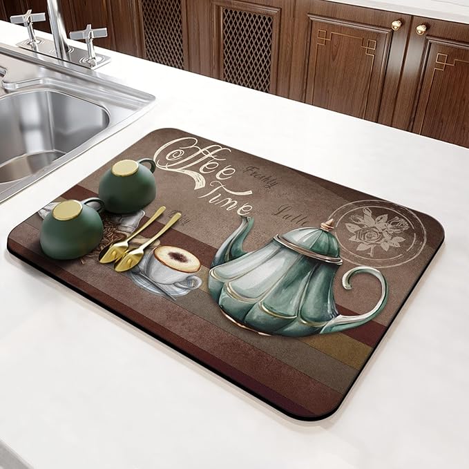 Coffee Mat 23inx15in,Coffee Bar Mat for Countertops,Absorbent Hide Stain Anti-Slip Coffee Bar Accessories Fit Under Coffee Machine Mat,dish drying mats for kitchen