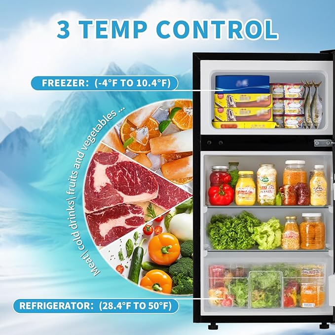 2 Door Mini Fridge with Freezer, 3.2 Cu.Ft Refrigerator and Freezer, Adjustable Thermostat, Energy Saving, Low Noise, Small Refrigerator for Bedroom, Dorm, Office