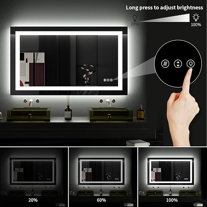 LOAAO 40"X24" LED Bathroom Mirror with Lights, Anti-Fog, Dimmable, Backlit + Front Lit, Lighted Bathroom Vanity Mirror for Wall, Memory Function, Tempered Glass, ETL Listed
