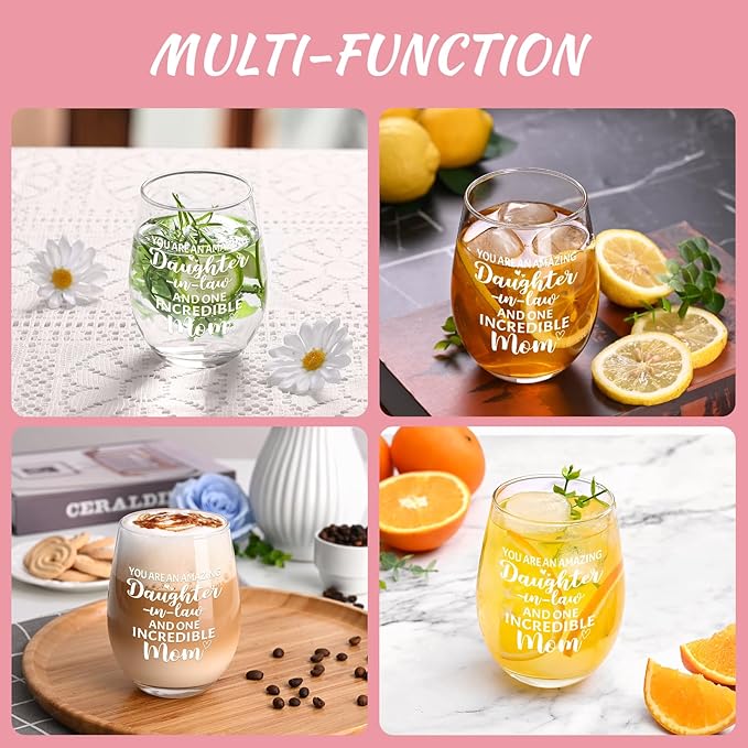 Futtumy Daughter in Law Gifts from Mother in Law, You Are An Amazing Daughter-in-Law And One Incredible Mom Wine Glass, First Mothers Day Christmas Birthday Gifts, 17 oz/500 ml