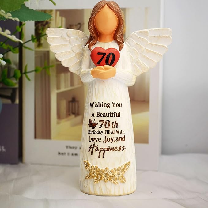 70th Birthday Gifts for Women – Elegant 70th Birthday Angel Figurine, Unique Gift for Grandma, Mother, Sister, or Friends