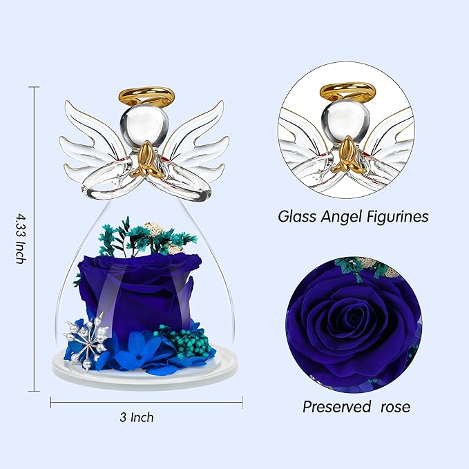 Mothers Day Mom Gifts for Mom,Fresh Flowers for Delivery,Birthday Gifts for Women Her,Preserved Flowers in Angel Figurines,Angel Gifts for Moms Mothers Day Grandma Wife Sister Valentines,Blue