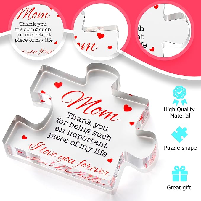 VELENTI Gifts for Mom - Engraved Acrylic Block Puzzle Mom Present - Adorable Mom's Gift from Son, Daughter - Fun Christmas, Mothers Day, Birthday Gift Idea for Moms - Fancy Decoration Piece for Home