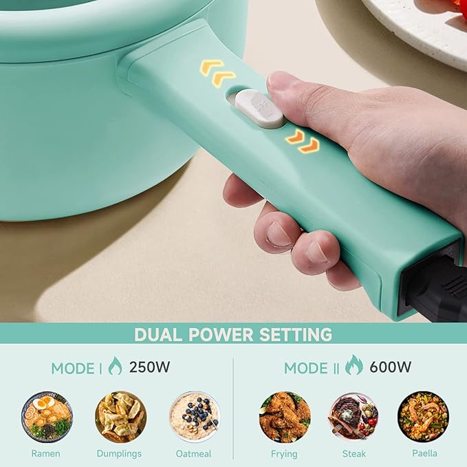 Dezin 2L Hot Pot Electric, Non-Stick Electric Pan, 700W Adjustable Power | Electric Pot for Cooking/Steak/Egg/Fried Rice/Ramen/Soup, Portable Pot for Dorm/RV/Family/Travel/Camping, Include Spatula