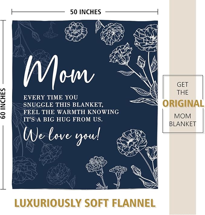 GiltGlimmer Gifts for Mom Mothers Day, Mom Birthday Gifts Blanket, Moms Gift for Women from Daughter Son, We Love You Present for Mother Mommy Christmas 60" x 50", Blue