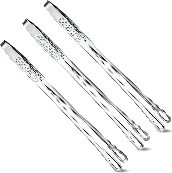 Geiserailie 3 Pcs 9.4inch Korean BBQ Tongs Stainless Steel Kitchen Tweezers Grill for Cooking Hot Pot Food Yakiniku Clamp Tool for Salad, Fish, Steak, Barbecue, Buffet, Meat