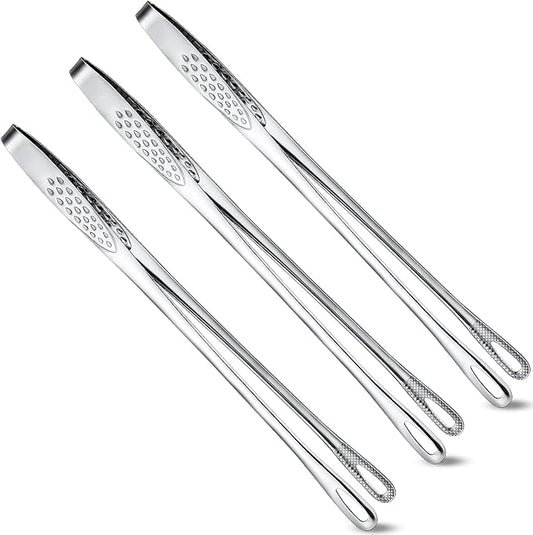Geiserailie 3 Pcs 9.4inch Korean BBQ Tongs Stainless Steel Kitchen Tweezers Grill for Cooking Hot Pot Food Yakiniku Clamp Tool for Salad, Fish, Steak, Barbecue, Buffet, Meat