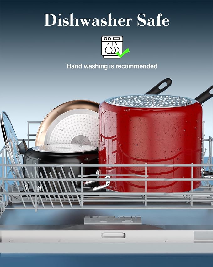 Cook N Home 8 Quart Non Stick Stock Pot with Lid, Large Pots for Cooking | Nonstick Soup Pot, Stockpot Induction Cookware - Oven & Dishwasher Safe, Marble Red
