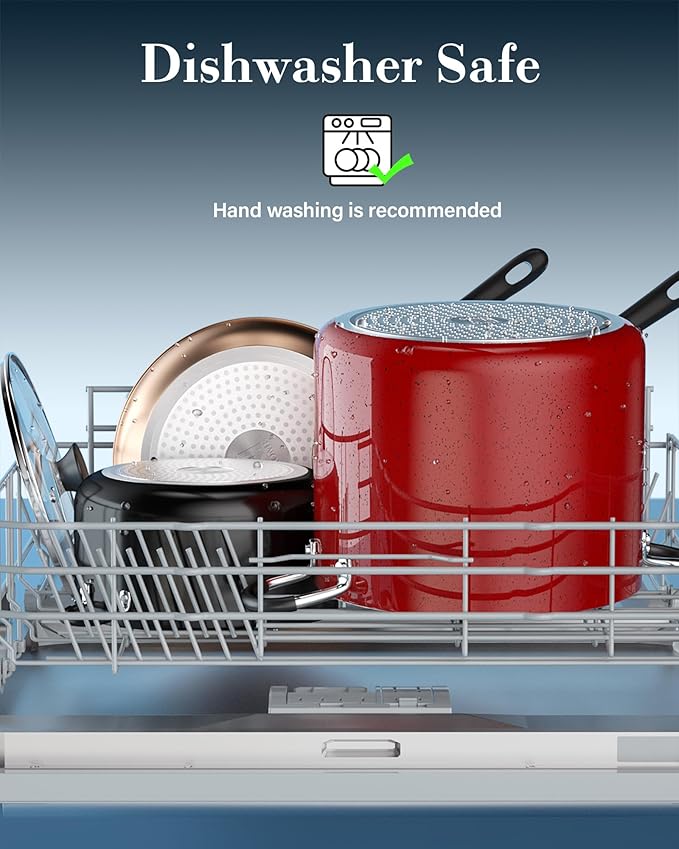 Cook N Home 10.5 Quart Non Stick Stock Pot with Lid, Large Pots for Cooking | Nonstick Soup Pot, Stockpot Induction Cookware - Oven & Dishwasher Safe, Marble Red