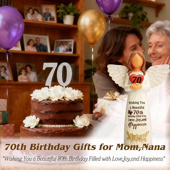 70th Birthday Gifts for Women – Elegant 70th Birthday Angel Figurine, Unique Gift for Grandma, Mother, Sister, or Friends