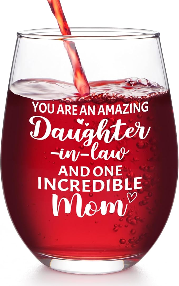 Futtumy Daughter in Law Gifts from Mother in Law, You Are An Amazing Daughter-in-Law And One Incredible Mom Wine Glass, First Mothers Day Christmas Birthday Gifts, 17 oz/500 ml