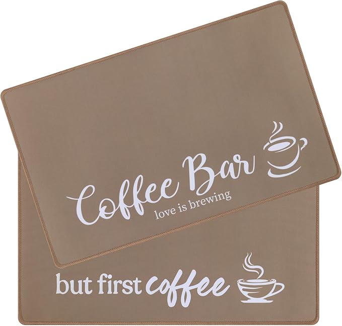 SHACOS Coffee Mat 2 Pack 12x19 Inch Absorbent Non Slip Rubber Bar Accessories Coffee Maker Mat for Countertop Dish Drying Mat Heat Resistant, Brown
