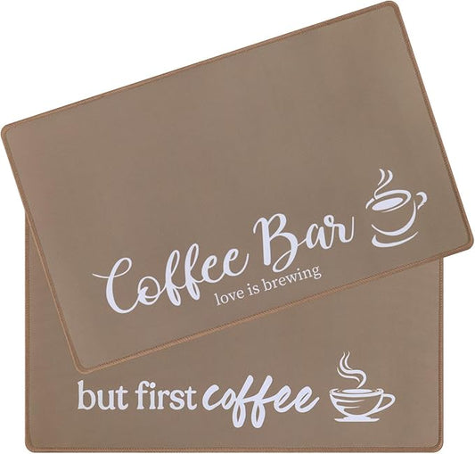 SHACOS Coffee Mat 2 Pack 12x19 Inch Absorbent Non Slip Rubber Bar Accessories Coffee Maker Mat for Countertop Dish Drying Mat Heat Resistant, Brown