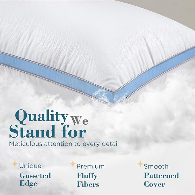 viewstar Bed Pillows Different Sizes Set of 2, Hotel Quality Cooling Down Alternative Gusseted Pillows for Side, Back, or Stomach Sleepers, Blue, Standard