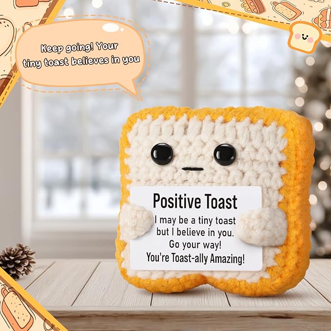 Mini Funny Crochet Toast–Fathers Day Birthday Gift for Dad Mom Graduation Students, Teacher Appreciation Daughter, Sister, Best Friends–Small Cute Stuff Things, Positive Crochet Toast Decor
