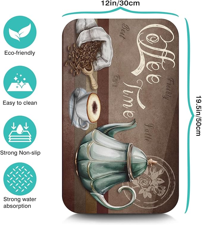Coffee Bar Mat, 19inx12in, Absorbent, Anti-Slip, Fits Under Coffee Machine
