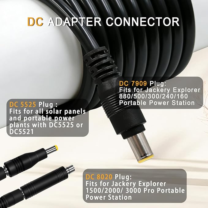 COMeap 6FT Solar Connector to DC 8mm Adapter Cable for Jackery Explorer 3000 2000 1500 1000 880 550 500 300 290 240 160 GZ Yeti BLUETTI Portable Power Station, Solar Generator, Solar Panel