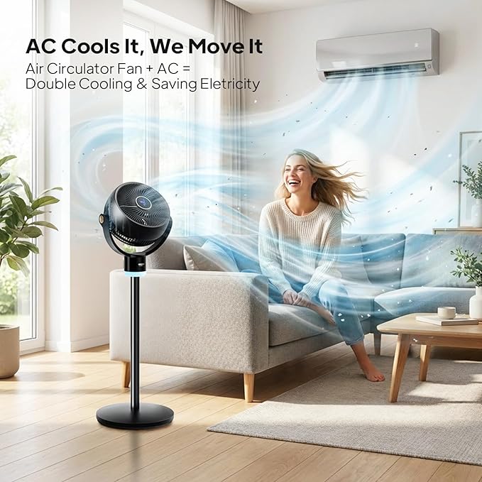 ROVSUN 3-in-1 Standing Fan for Bedroom, 40" Pedestal & Tabletop Fan, 120°+90°Omni-directional Oscillating Fan with Remote, Mood Lighting, 3 Speeds, 12H Timer and Adjustable Height, Black 2-Pack