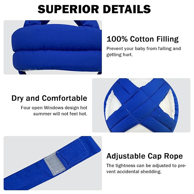 Baby Head Protector Baby Helmet for Crawling Walking, No Bumps Safety Head Adjustable Protective Cap for Walking, Playing (Sapphire Blue)