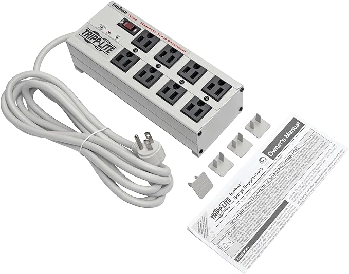 Tripp Lite ISOBAR8ULTRA Isobar 8 Outlet Heavy Duty Power Strip Surge Protector, 3840 Joules, 12ft Cord, Flat Plug, Metal Power Strip, Industrial Garage Work Shop Bench, Under Desk and Wall Mountable