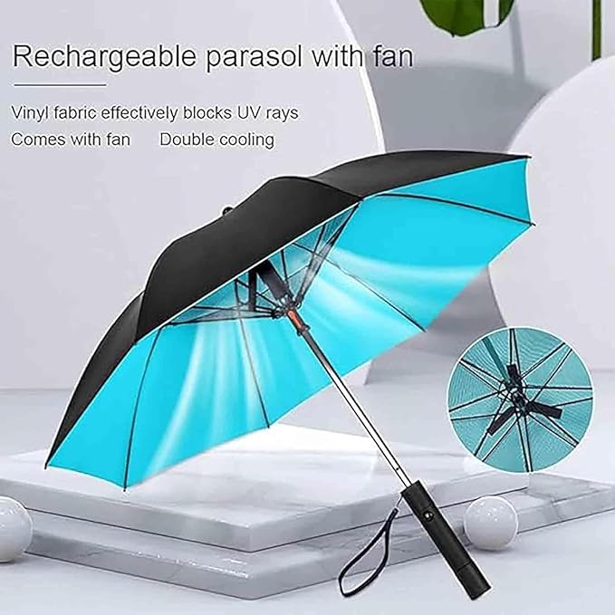 3 in 1 Umbrella with Fan and Mister, Misting Umbrella with Fan (Yellow,Battery)