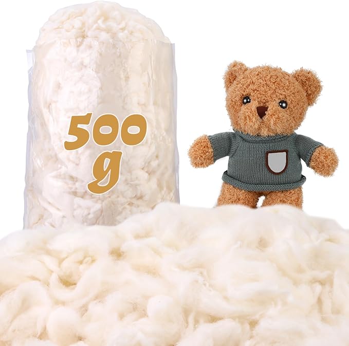 ZXIIXZ 1.1 lb Cotton Stuffing for Stuffed Animals, (7oz-4.4 lb) Premium Natural Cotton Filling, Warm Cotton Batting Fiber Fill for Pillow Cushion Stuffing, Home DIY Craft Stuffing, 500g/1.1 lb