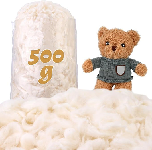 ZXIIXZ 1.1 lb Cotton Stuffing for Stuffed Animals, (7oz-4.4 lb) Premium Natural Cotton Filling, Warm Cotton Batting Fiber Fill for Pillow Cushion Stuffing, Home DIY Craft Stuffing, 500g/1.1 lb