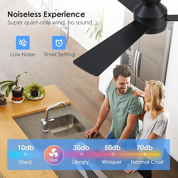 Asyko 46" Brown Low Profile Ceiling Fans with Lights and Remote, Modern Indoor Ceiling Fan Light with Quiet Reversible DC Motor, Flush Mount Ceiling Fans with Dimmable LED for Bedroom Kitchen