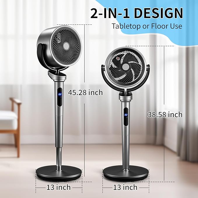Winado Air Circulator Pedestal Fan, 32-Speed Standing Fan with Remote, 120° Oscillating Standing Fan for Whole Room, 39-46'' Adjustable Height, 12H Timer, DC Motor, Quiet Fan for Bedroom