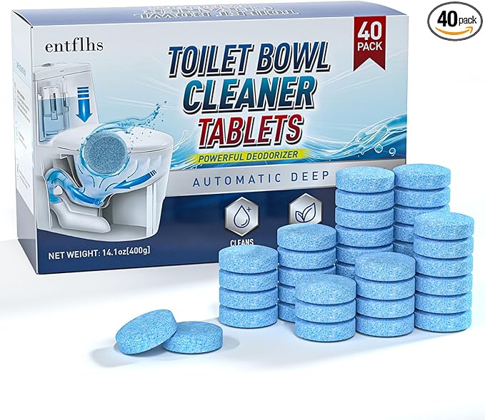 Toilet Bowl Cleaner Tablets 40 Pack, Long-Lasting Drop-in Tank Tablets with Sustained-Release Technology, Fight Tough Stains & Odors, Household & Commercial Use, Compatible with Most Toilets-VERY GOOD
