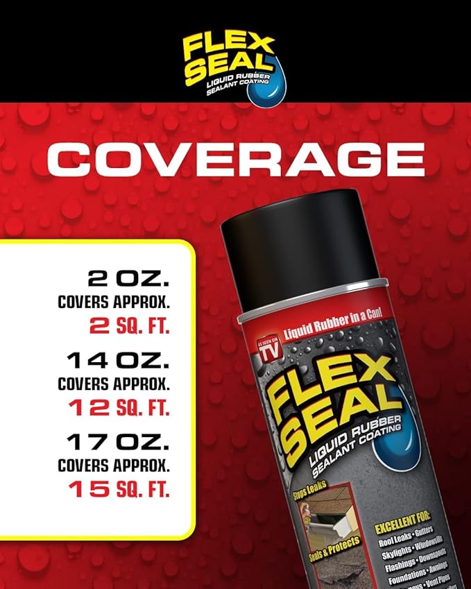 Flex Seal, 14 oz, Brite, Stop Leaks Instantly, Waterproof Rubber Spray On Sealant Coating, Perfect for Gutters, Wood, RV, Campers, Roof Repair, Skylights, Windows, and More