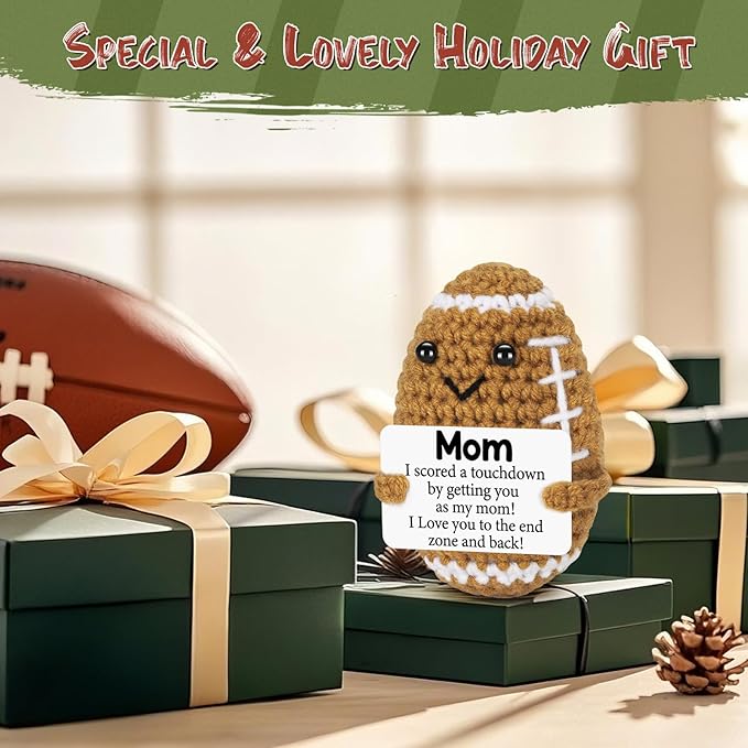 BiuNiuring Mini Funny Gifts for Mom from Daughter Son, Mothers Day Birthday Gift for Mom, Cute Positive Small Present Crochet Football Doll or Mommy Mother in Law Bonus Step Mothers