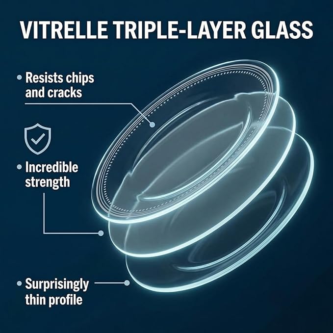 Corelle Vitrelle 18-Piece Service for 6 Dinnerware Set Triple Layer Glass and Chip Resistant, Lightweight Round Plates and Bowls Set, Mystic Gray