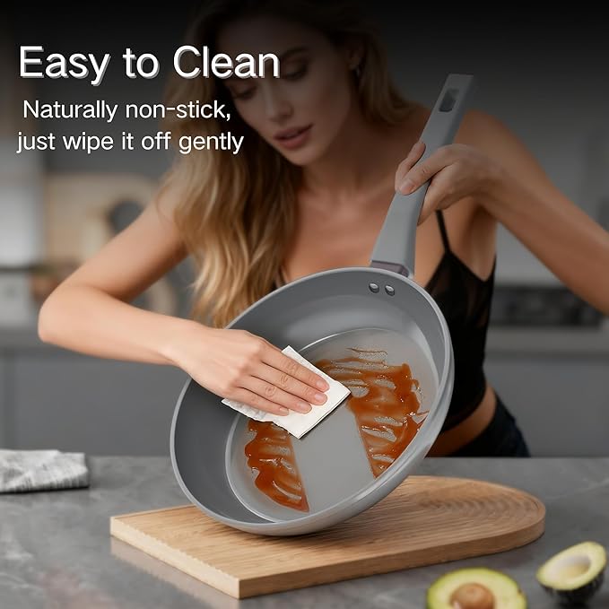 Sanho 8'' 10'' NonStick Frying Pan, Diamond-Titanium Ceramic Frying Pans Skillet, Non Stick Egg Pans with Stay Cool Handle for Induction, Dishwasher & Oven Safe, PTFE & PFOA Free, Non Toxic