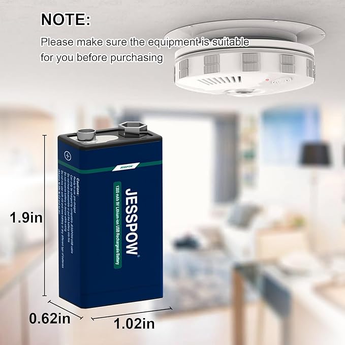 8 Pack Rechargeable 9 Volt Batteries USB Rechargeable, High Capacity 1300mAh 9V Lithium Battery with Type C Charging Cable for Electric Guitar, Microphone,Smoke Alarms Detector,Household and More