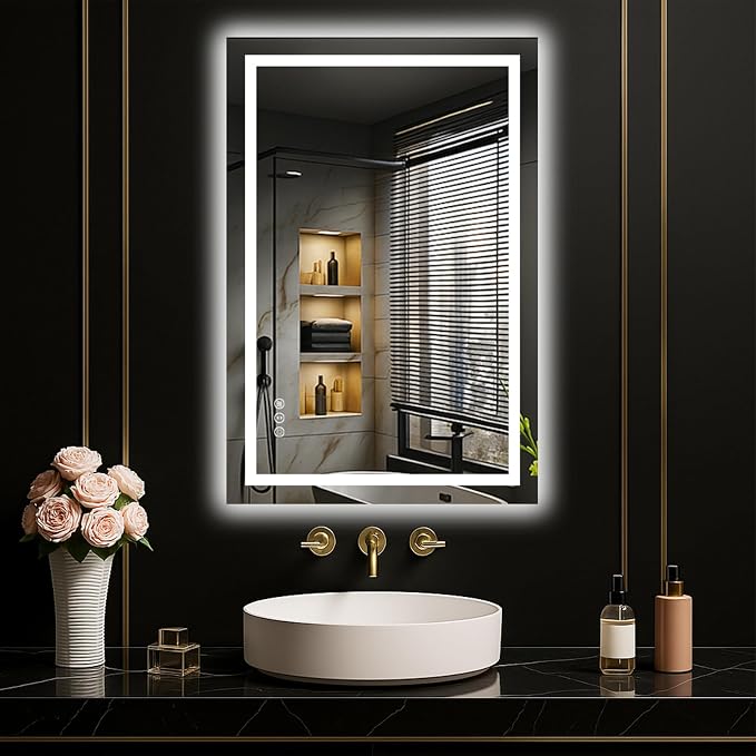 LOAAO 20"X30" LED Bathroom Mirror with Lights, Anti-Fog, Dimmable, Backlit + Front Lit, Lighted Bathroom Vanity Mirror for Wall, Memory Function, Tempered Glass, Safe to Use, ETL Listed