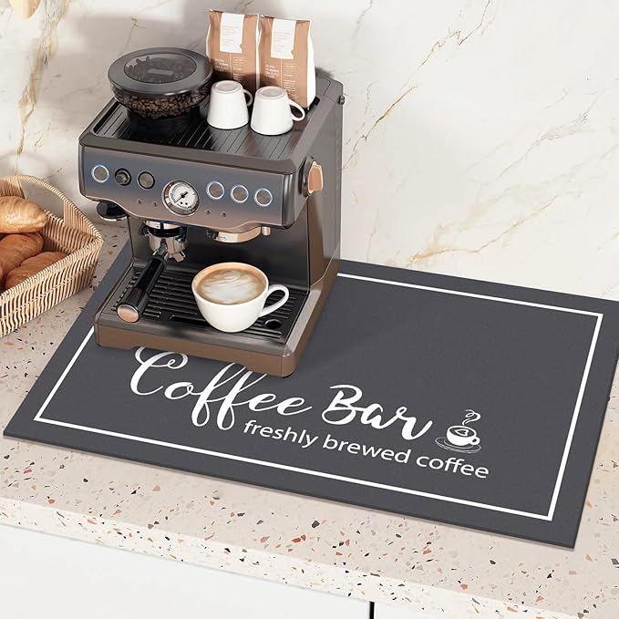 Findosom Dish Drying Mat, 12"x 20" Super Absorbent & Hide Stain Coffee Mat, Cuttable Drying Mat for Kitchen Counter, Coffee Bar Accessories, Under Dish Rack, Coffee Maker, Espresso Machine, DarkGrey