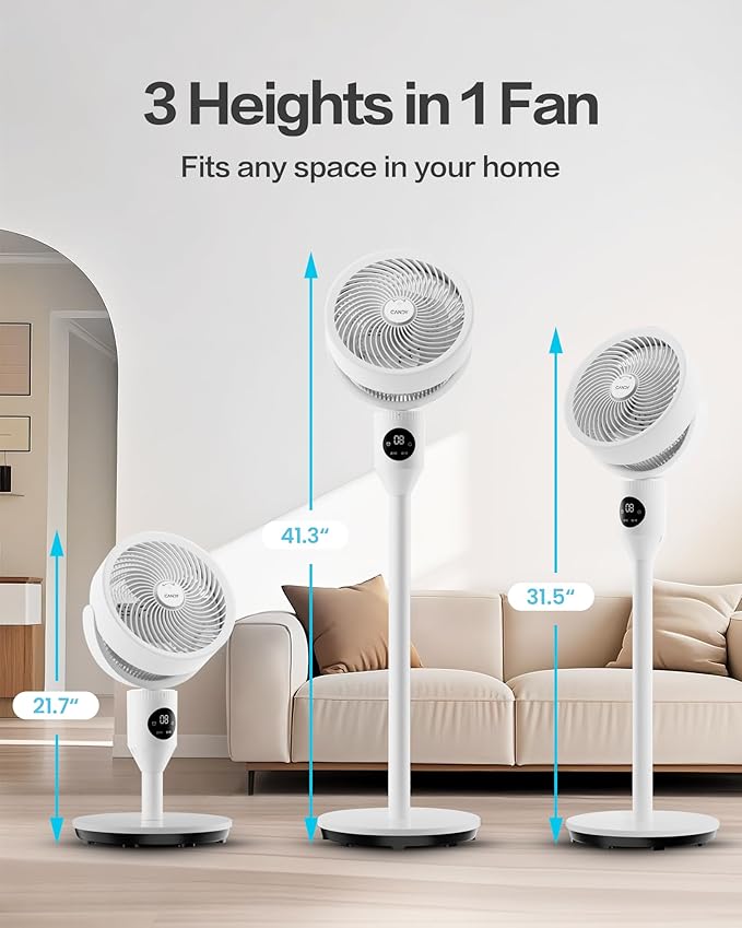 Candy Standing Fan for Bedroom, 3 Heights Adjustable Pedestal Fan with Remote, 90° Oscillating Floor Fan, 8 Speeds & 3 Modes, 25dB Quiet Room Fan, 12H Timer, for Dorm, Home, Office