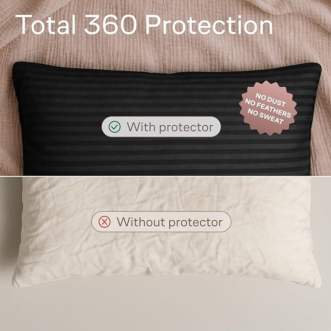 Ultra Soft Pillow Protectors with Zipper Queen Size - Set of 4 Breathable Pillow Covers - 100% Protection Against Stains, Dust & Dirt - Machine Washable (Striped Black)