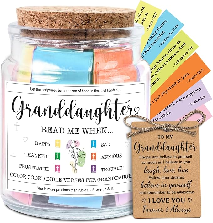 NewEleven Granddaughter Gifts - Riligious, Christian Gift for Teen Girls, Granddaughter Gifts From Grandma, Grandpa - Easter, Baptism Gift For Grandkids - Bible Verse Jar