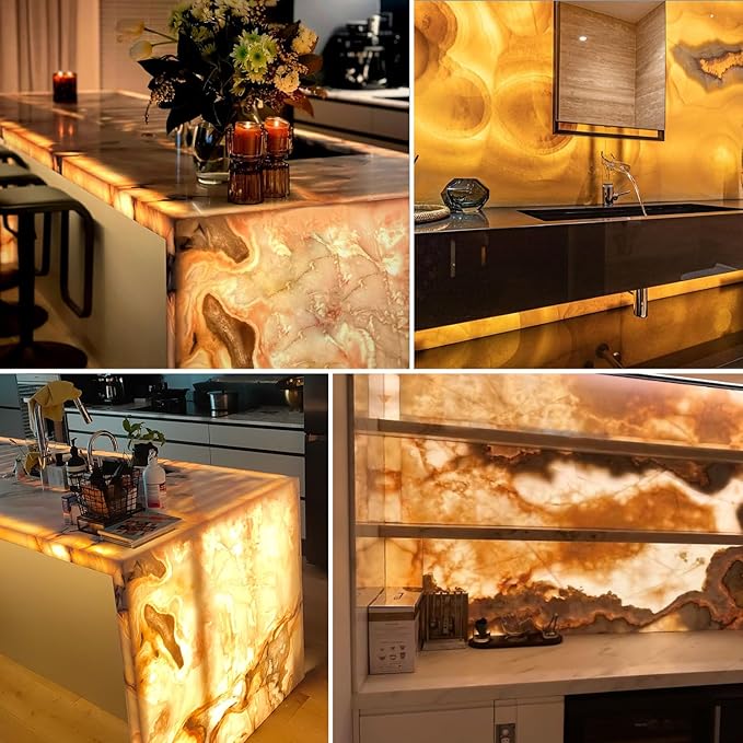 4-Pack LED Backlight Sheet, Dimmable Flexible Transparent Film Screen Cuttable Panels for Backlit Translucent Stone/Marble/Onyx/Quartz Countertop Wall, 19.3X9.6 inch, 24V 28W 3000K Warm White